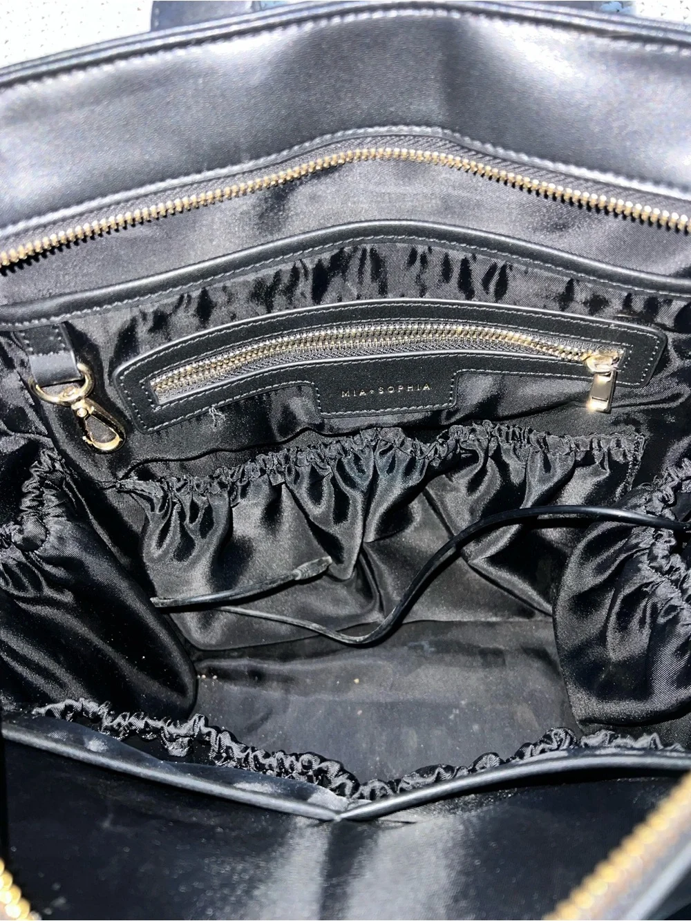 Mia + Sophia Black Faux Leather Diaper Bag Classic Minimalist Cute Baby Chic Bag